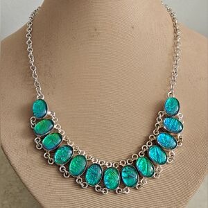 Elegant Silver 925 Faux Opal Necklace